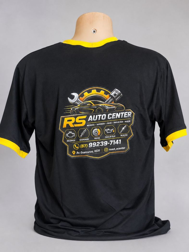 Camiseta PV preta e amarela personalizada